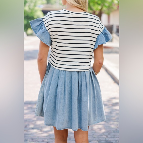 Easel Expected Beauty Cream Striped Dress - Picture 2 of 11